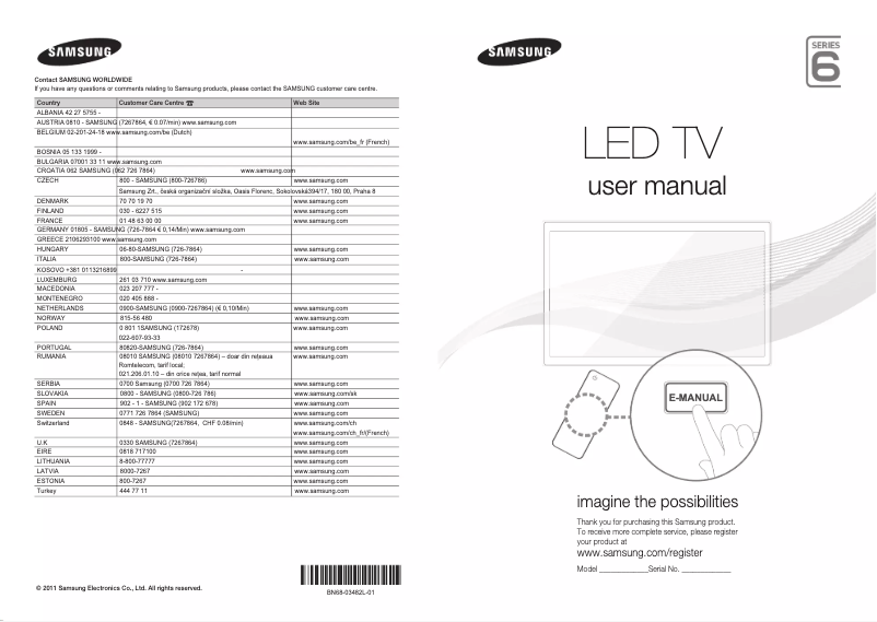 Page 1 de la notice Guide de démarrage rapide Samsung UE55D6537WK