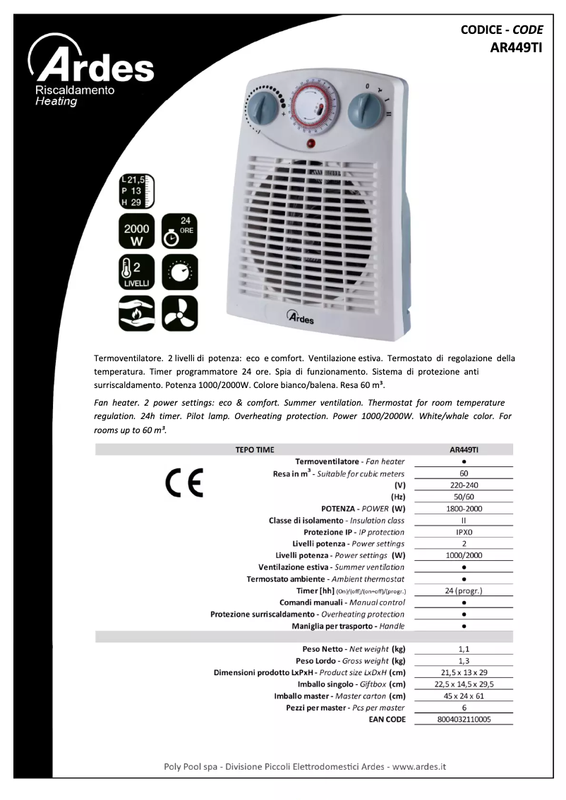 Page 1 de la notice Fiche technique Ardes AR449TI