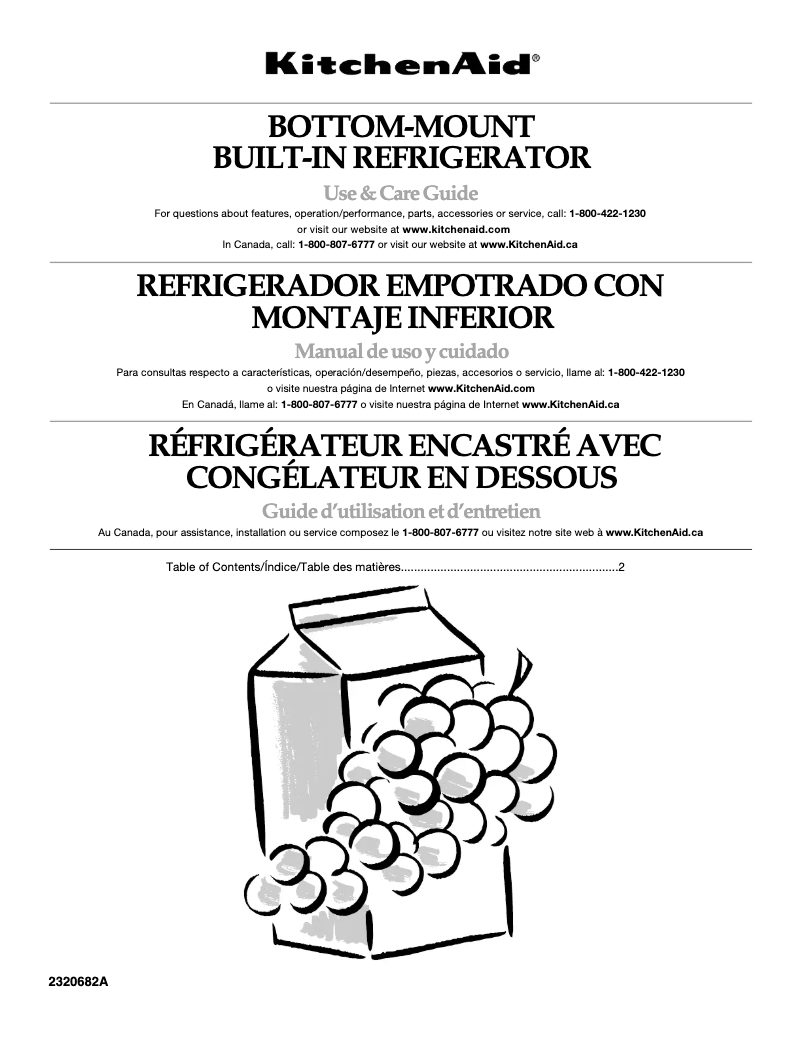 Page 1 de la notice Manuel utilisateur KitchenAid Architect KBFC42FTS