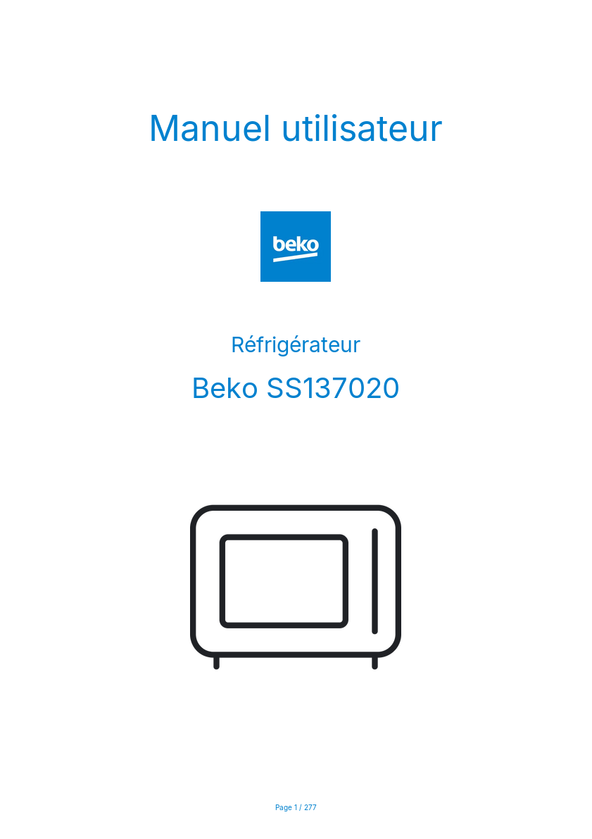 Page 1 de la notice Manuel utilisateur Beko SS137020