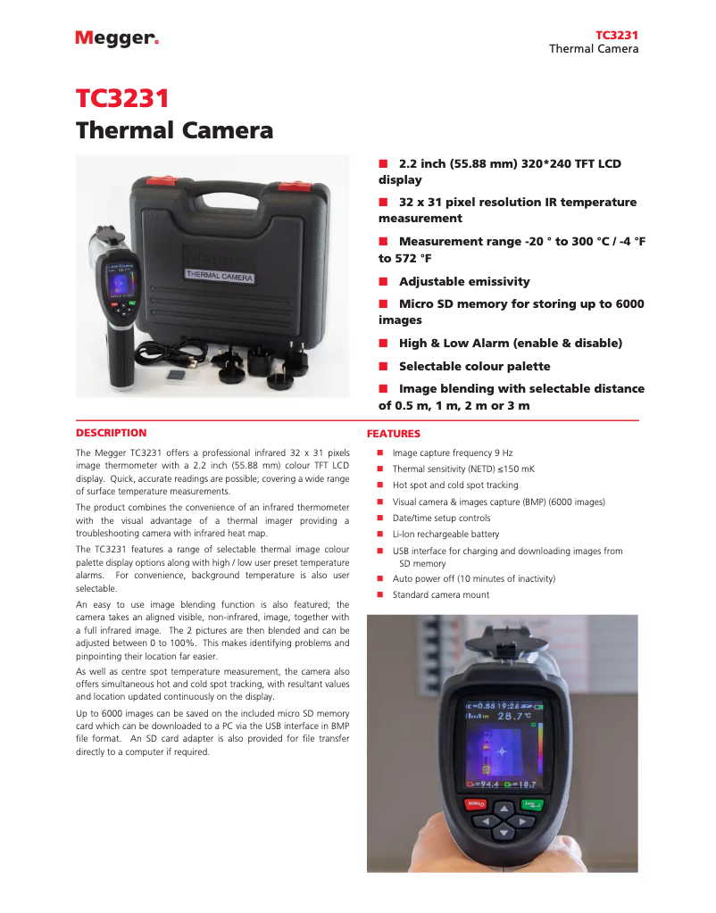 Page 1 de la notice Fiche technique Megger TC3231