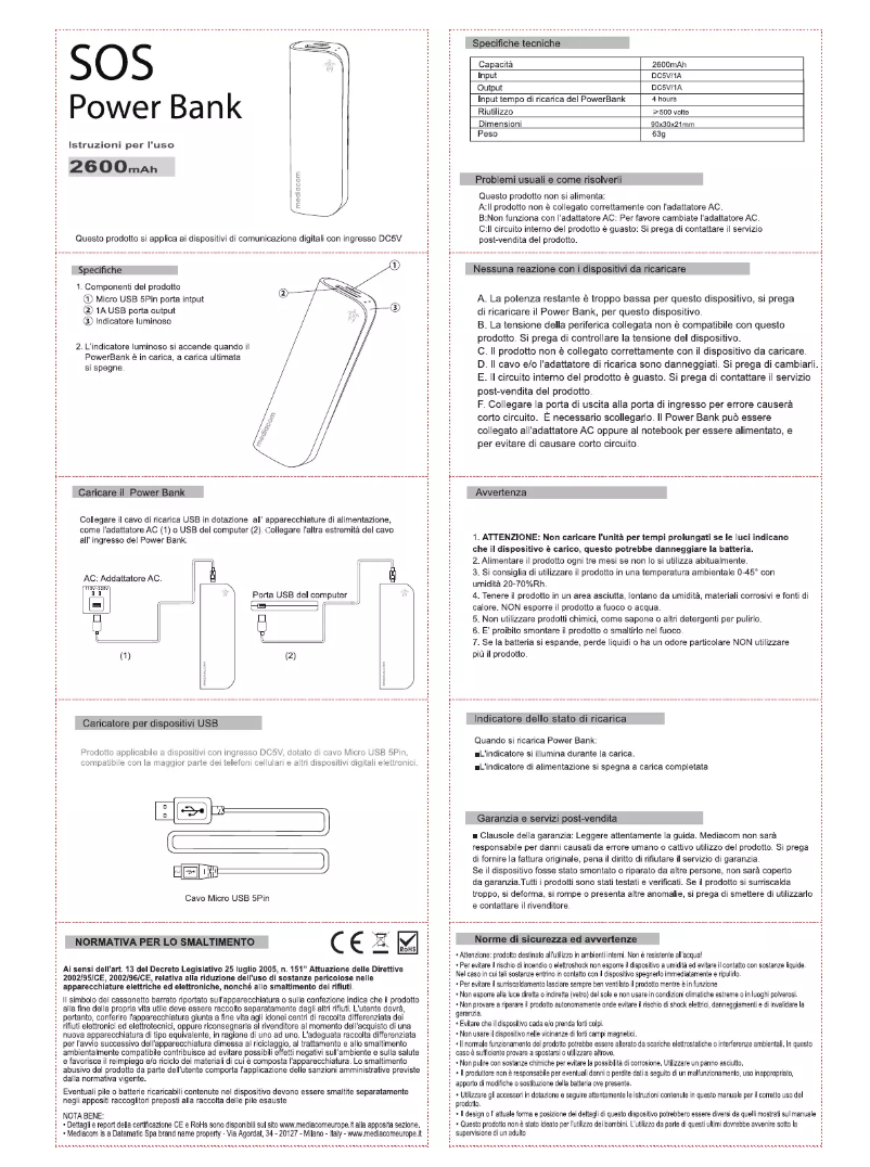 Page 1 de la notice Manuel utilisateur Mediacom M-PB26C