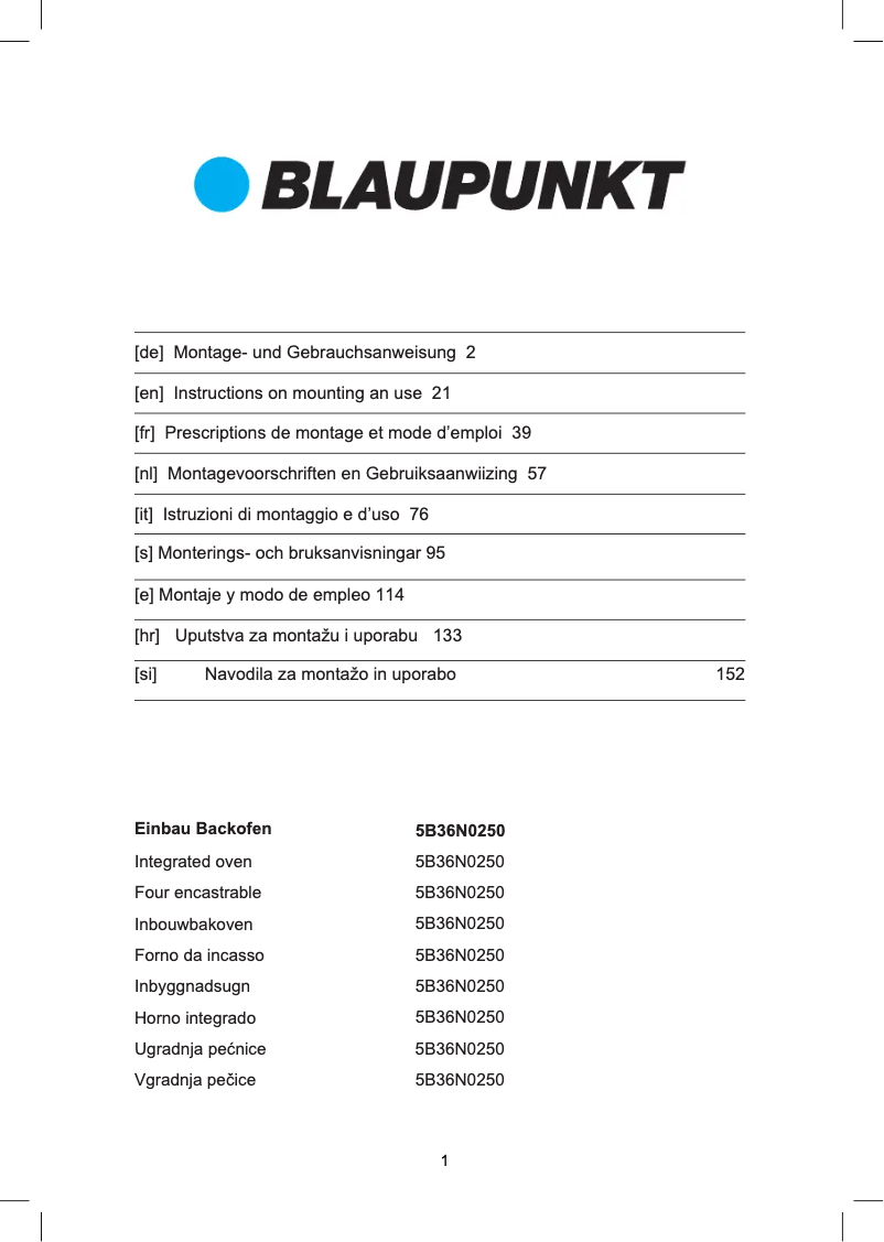 Page 1 de la notice Mode d'emploi Blaupunkt 5B36N 0250