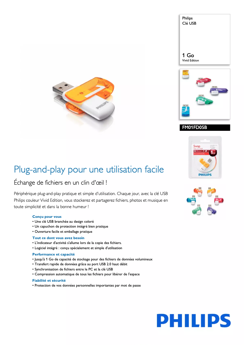 Page 1 of the manual Technical Sheet Philips FM01FD05B