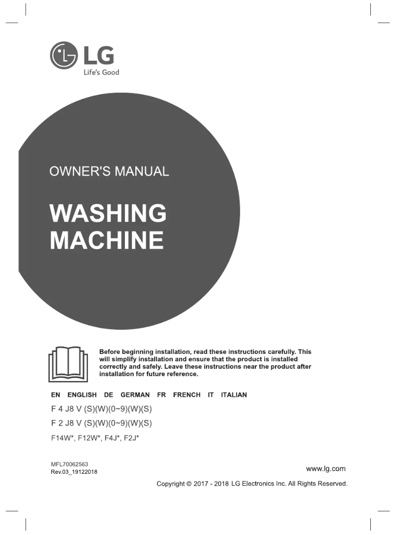 Page 1 de la notice Manuel utilisateur LG F14WM9TT2