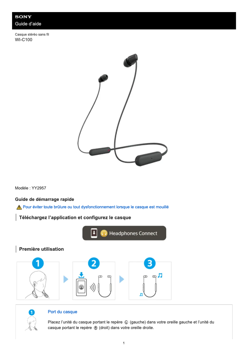 Page n°1 - Manuel utilisateur Sony WI-C100