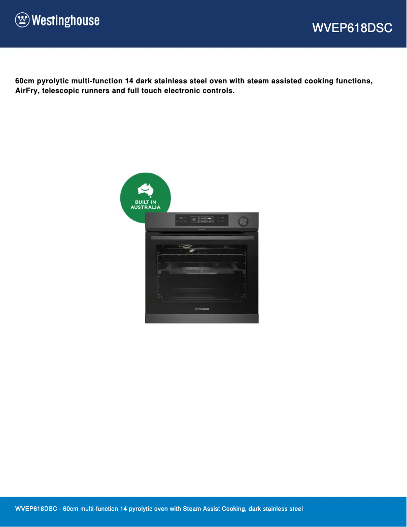 Page 1 de la notice Fiche technique Westinghouse WVEP618DSC
