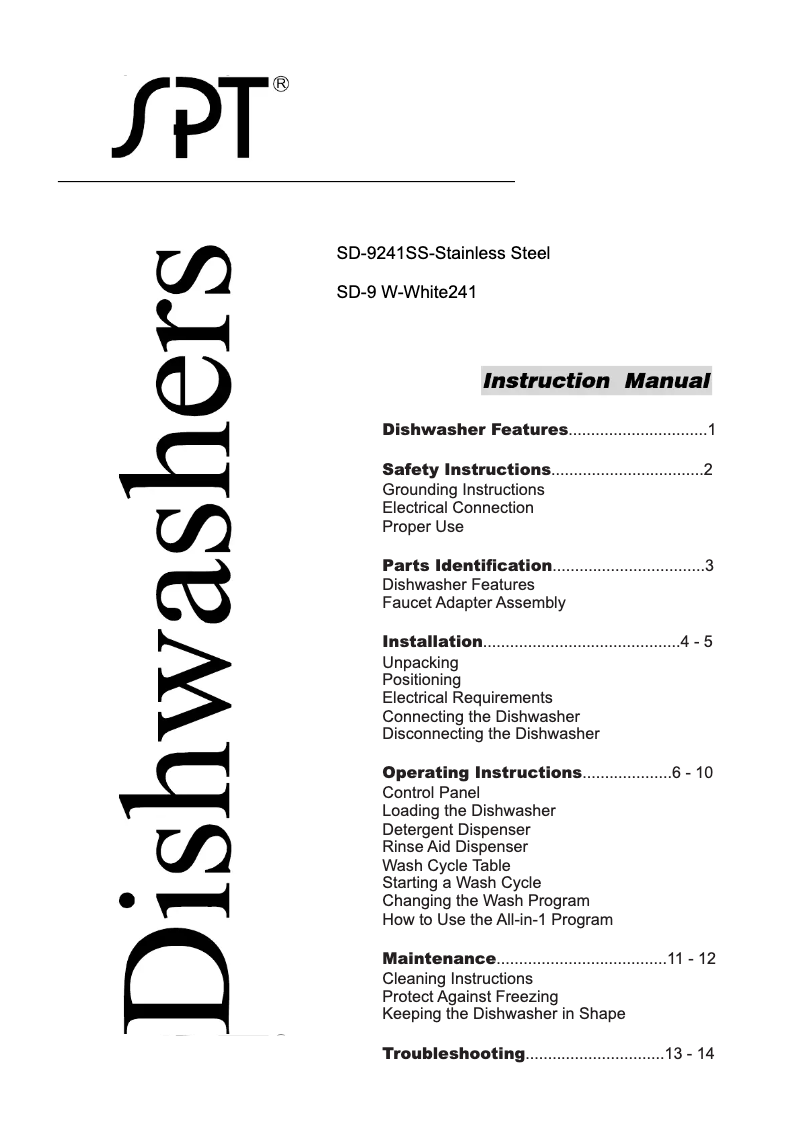 Page 1 de la notice Manuel utilisateur SPT SD-9241SS