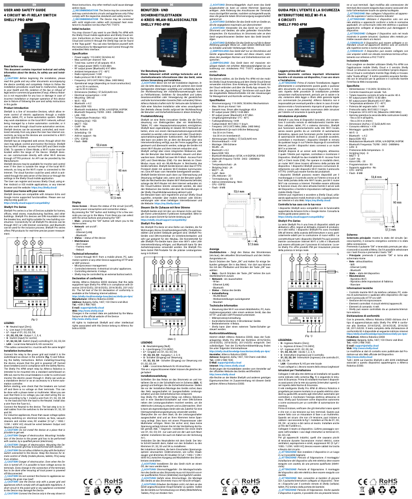 Page 1 de la notice Manuel utilisateur Shelly Pro 4PM