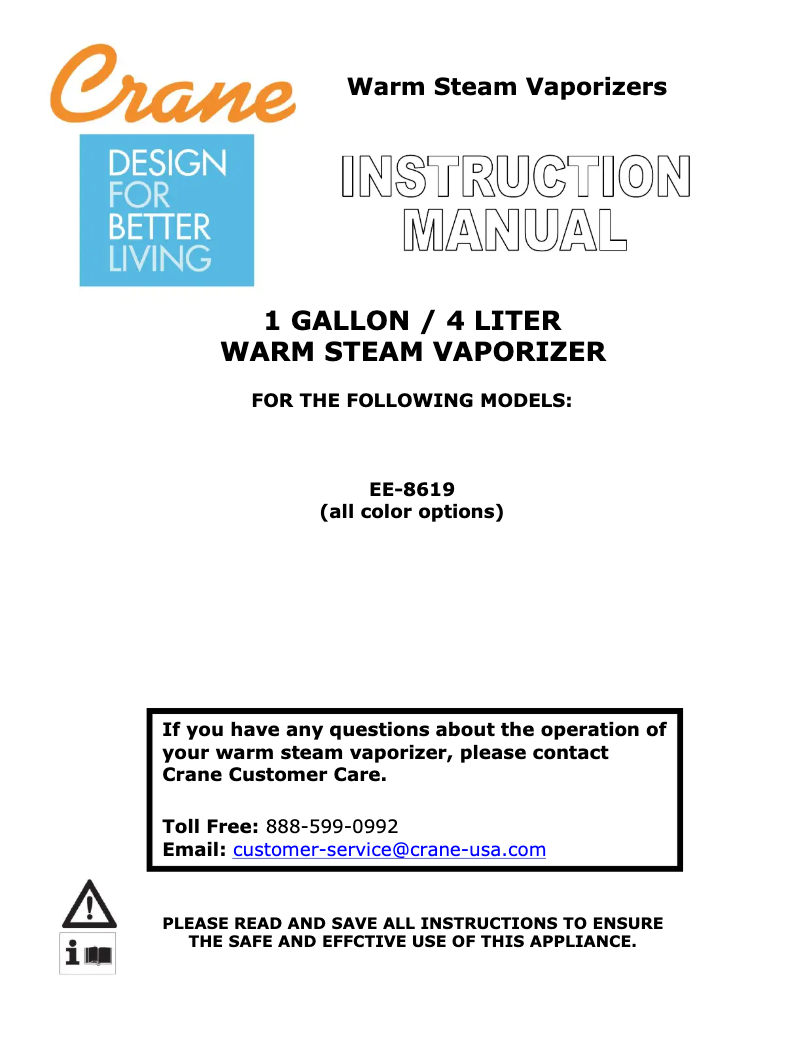 Page 1 de la notice Manuel utilisateur Crane EE-8619
