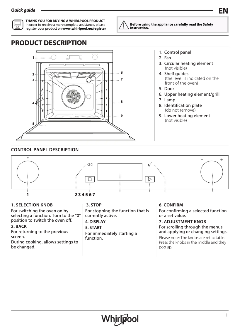 Page 1 de la notice Manuel utilisateur Whirlpool W7 OM5 4 H