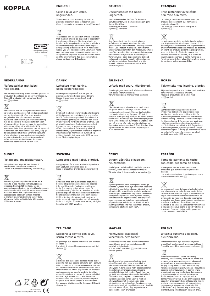 Page 1 de la notice Manuel utilisateur Ikea KOPPLA 104.654.33