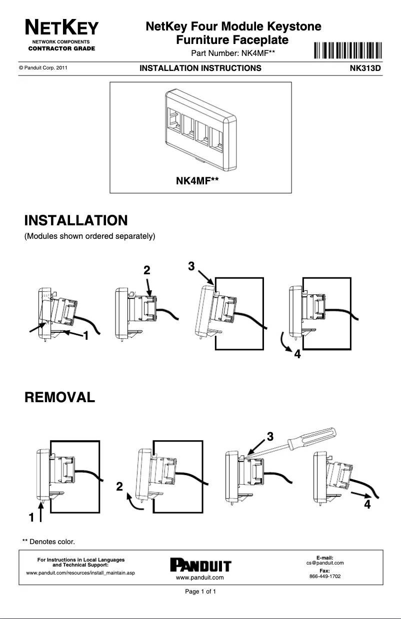 Page 1 de la notice Manuel utilisateur Panduit NK4MFWH