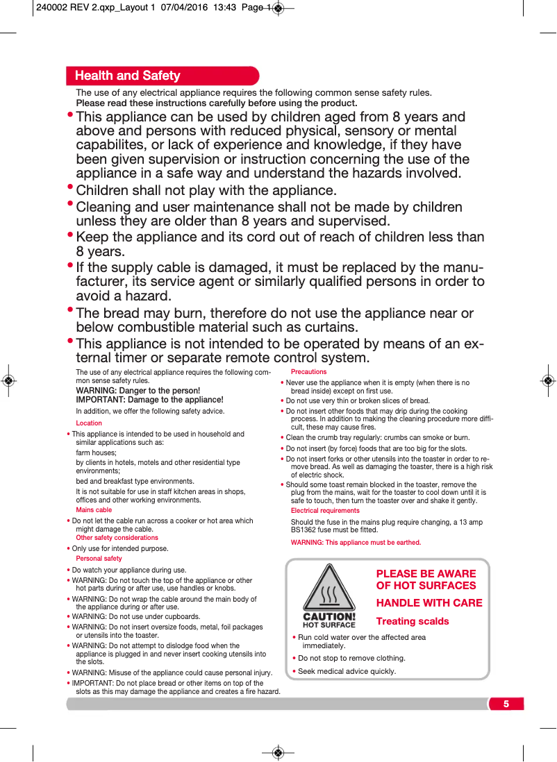 Page 1 de la notice Manuel utilisateur Morphy Richards 240005