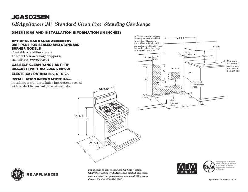 Page 1 of the manual Technical Sheet GE JGAS02SENSS