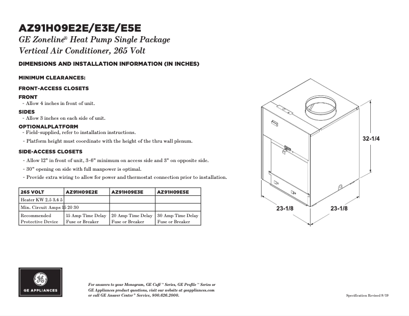 Página 1 del manual Ficha técnica GE AZ91H09E2E