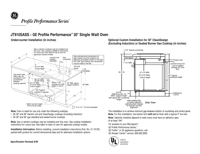 Página 1 del manual Ficha técnica GE Profile Performance JT910SASS