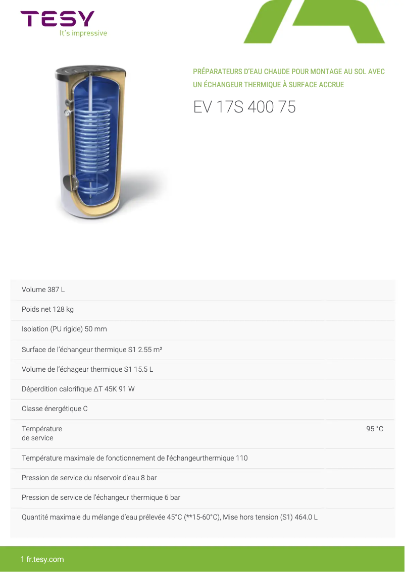 Página 1 del manual Manual de usuario Tesy EV 17S 400 75