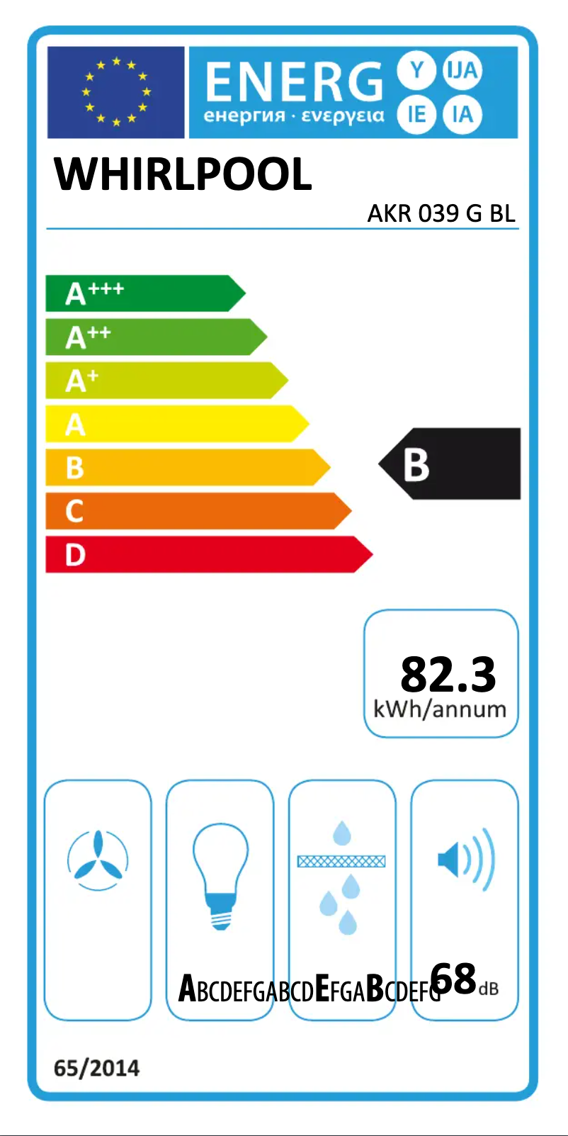 Page 1 de la notice Label énergétique Whirlpool AKR 039 G BL