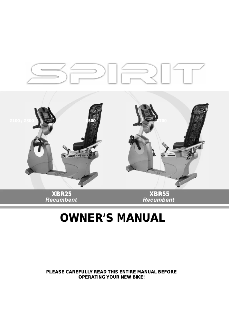 Page 1 de la notice Manuel utilisateur Spirit XBR25 Recumbent