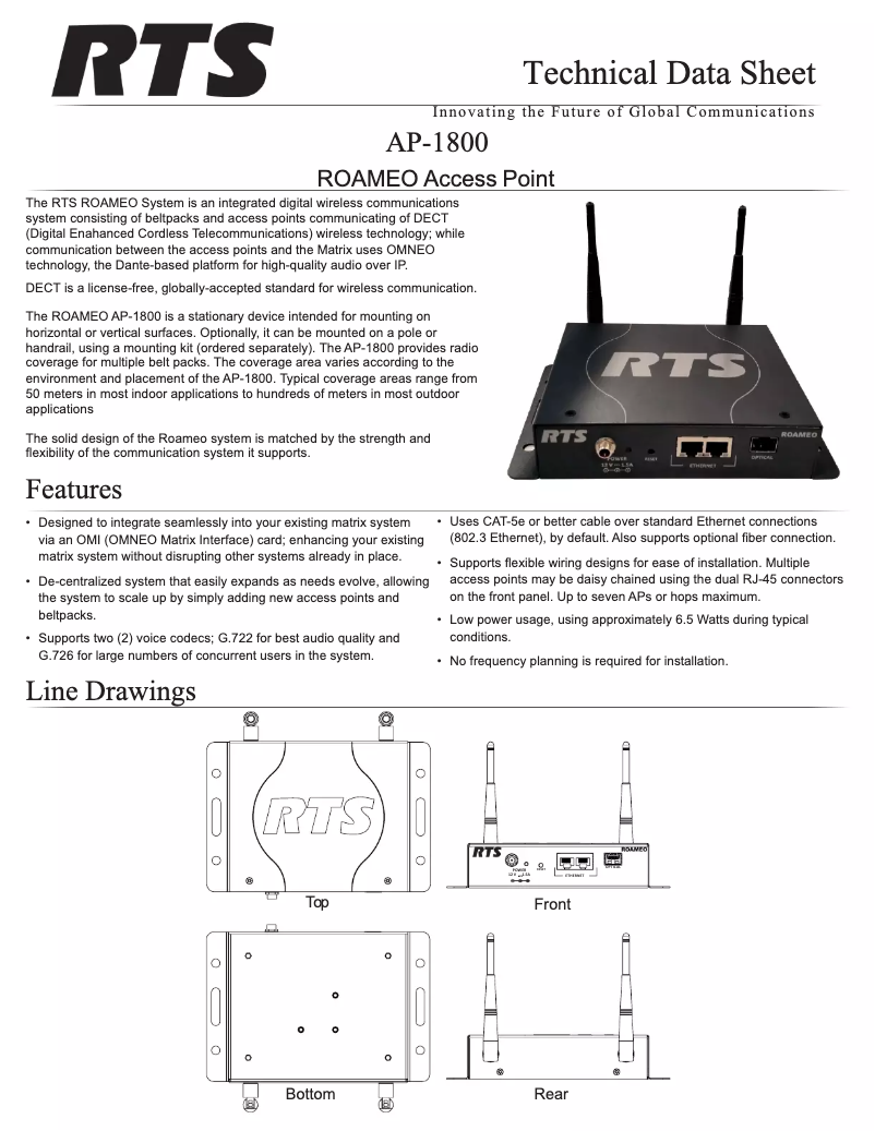 Page 1 de la notice Fiche technique RTS AP-1800
