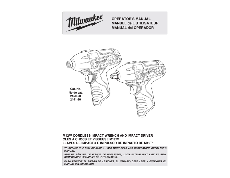 Page 1 de la notice Manuel utilisateur Milwaukee M12 2451-22