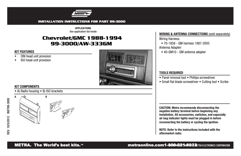 Page 1 de la notice Guide d'installation Metra 99-3000