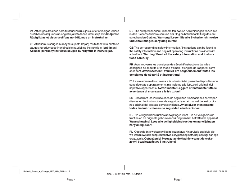 Page 1 de la notice Manuel utilisateur Pattfield PE-PowerX-Change 18V 5.2Ah Plus