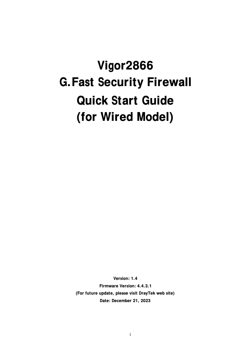 Page 1 de la notice Guide de démarrage rapide Draytek Vigor 2866Vac