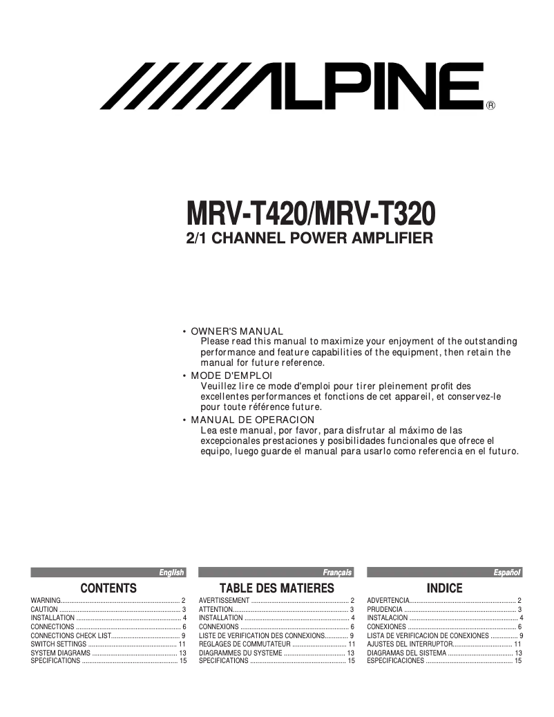 Page 1 de la notice Manuel utilisateur Alpine MRV-T320