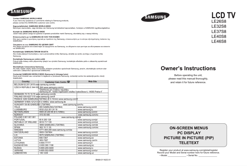 Página 1 del manual Manual de usuario Samsung LE26S86BD