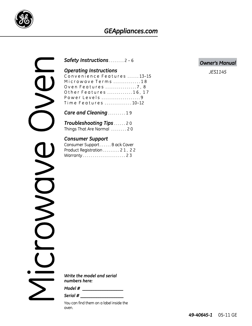 Página 1 del manual Manual de usuario GE JES1145DPWW