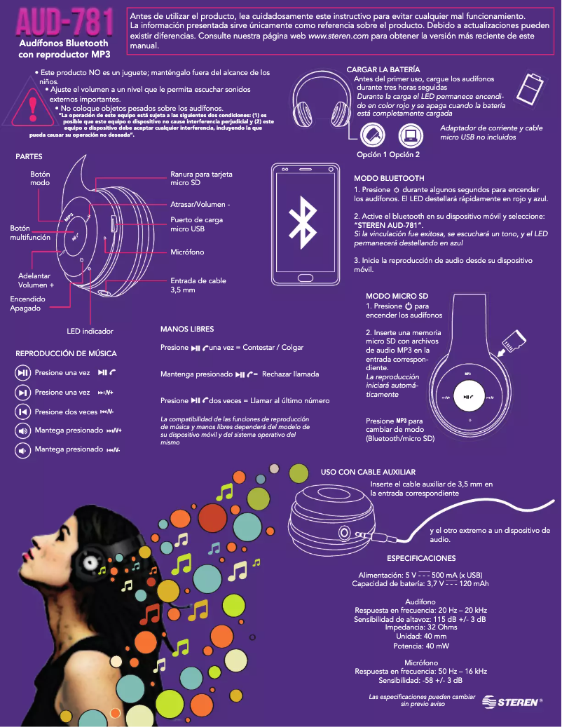 Page 1 de la notice Manuel utilisateur Steren AUD-781