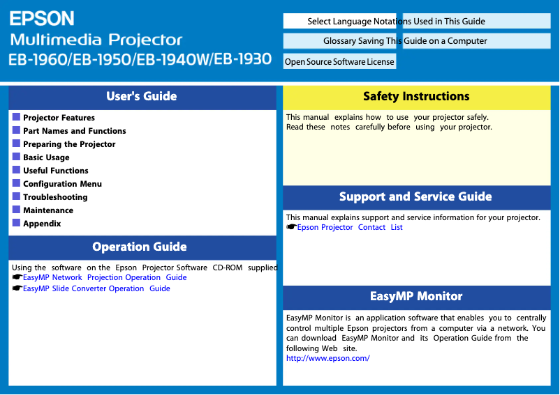 Página 1 del manual Manual de usuario Epson EB-1960
