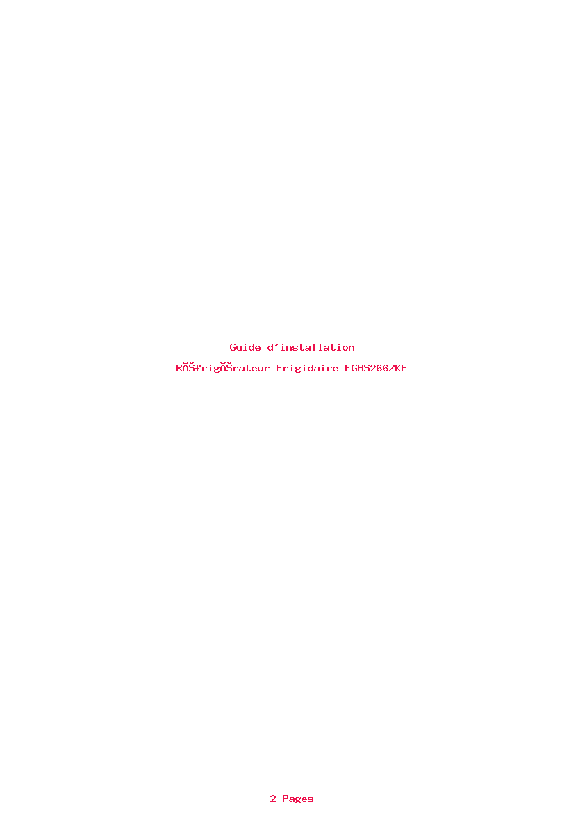 Page 1 de la notice Guide d'installation Frigidaire FGHS2667KE