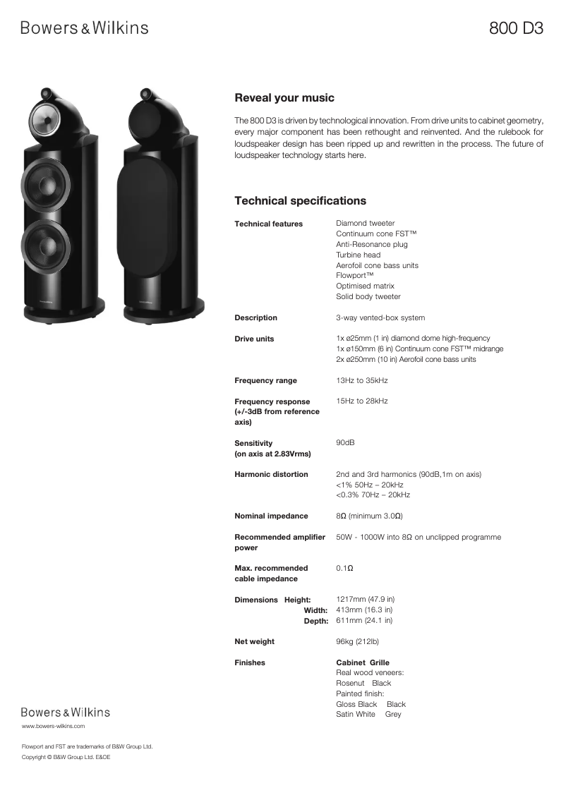 Página 1 del manual Ficha técnica Bowers & Wilkins 800 D3