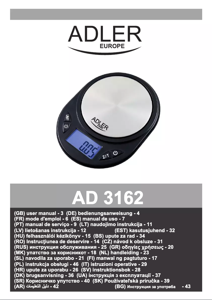 Page 1 de la notice Manuel utilisateur Adler AD 3162