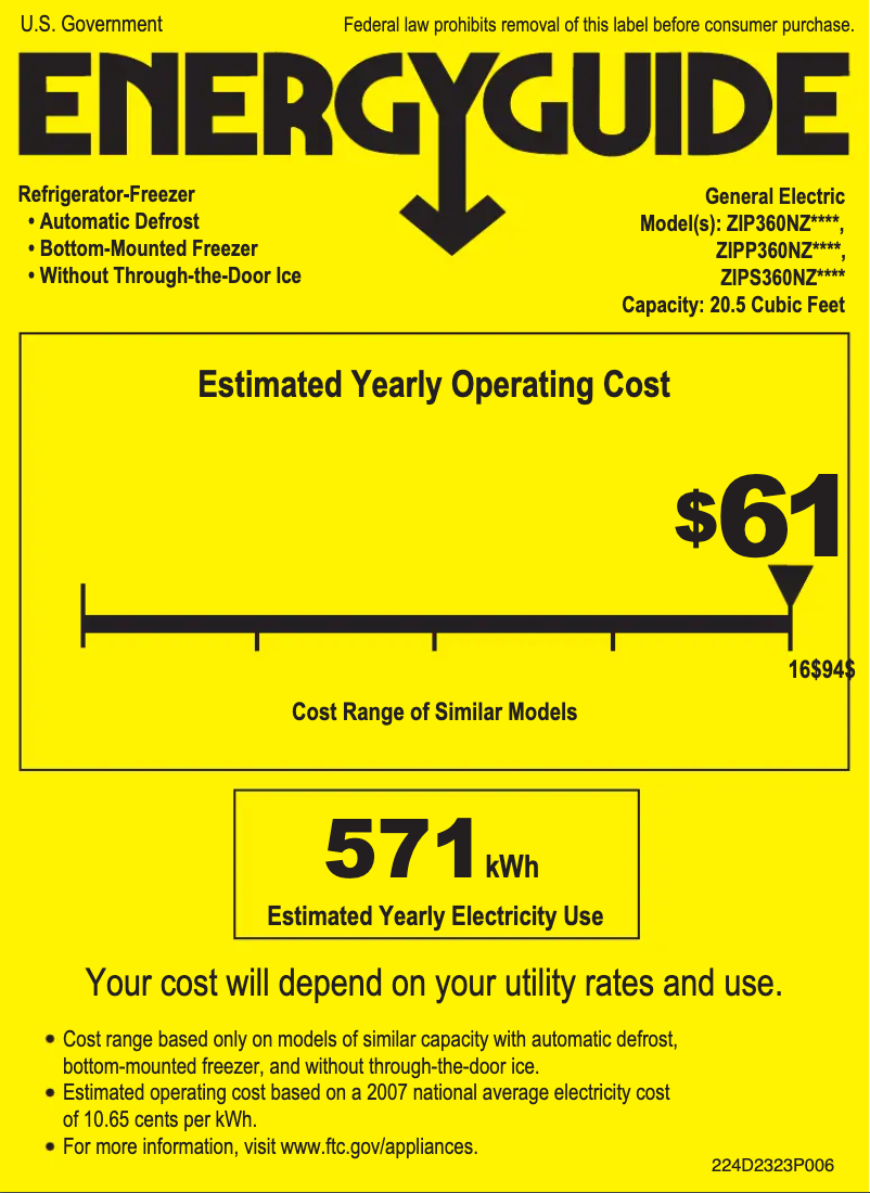 Page n°1 - Label énergétique GE ZIPP360NZ