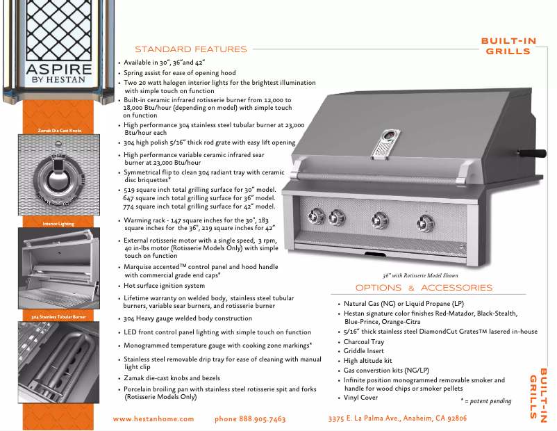 Page 1 de la notice Fiche technique Hestan Aspire EMBR36-LP-OR