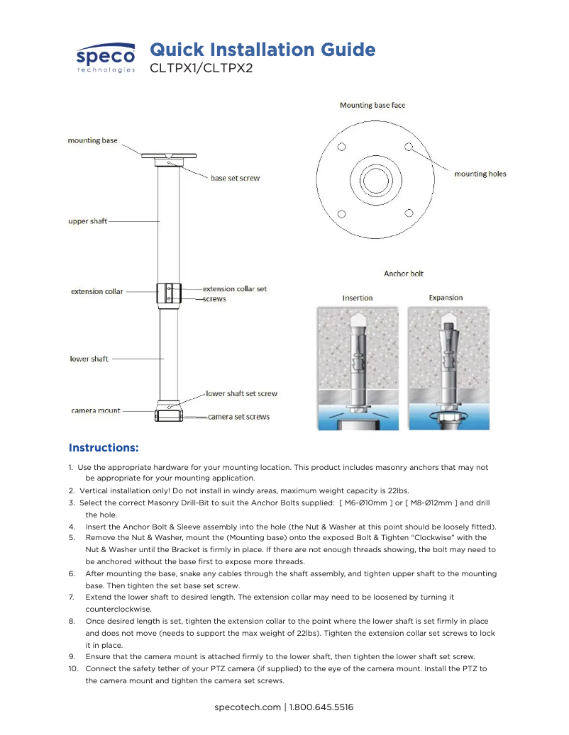 Page 1 de la notice Manuel utilisateur Speco Technologies CLTPX2