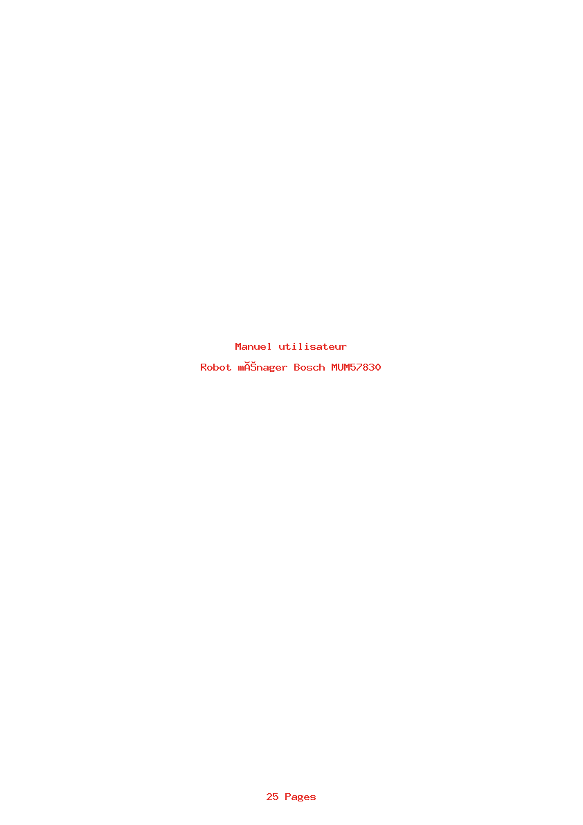 Page 1 de la notice Manuel utilisateur Bosch MUM57830