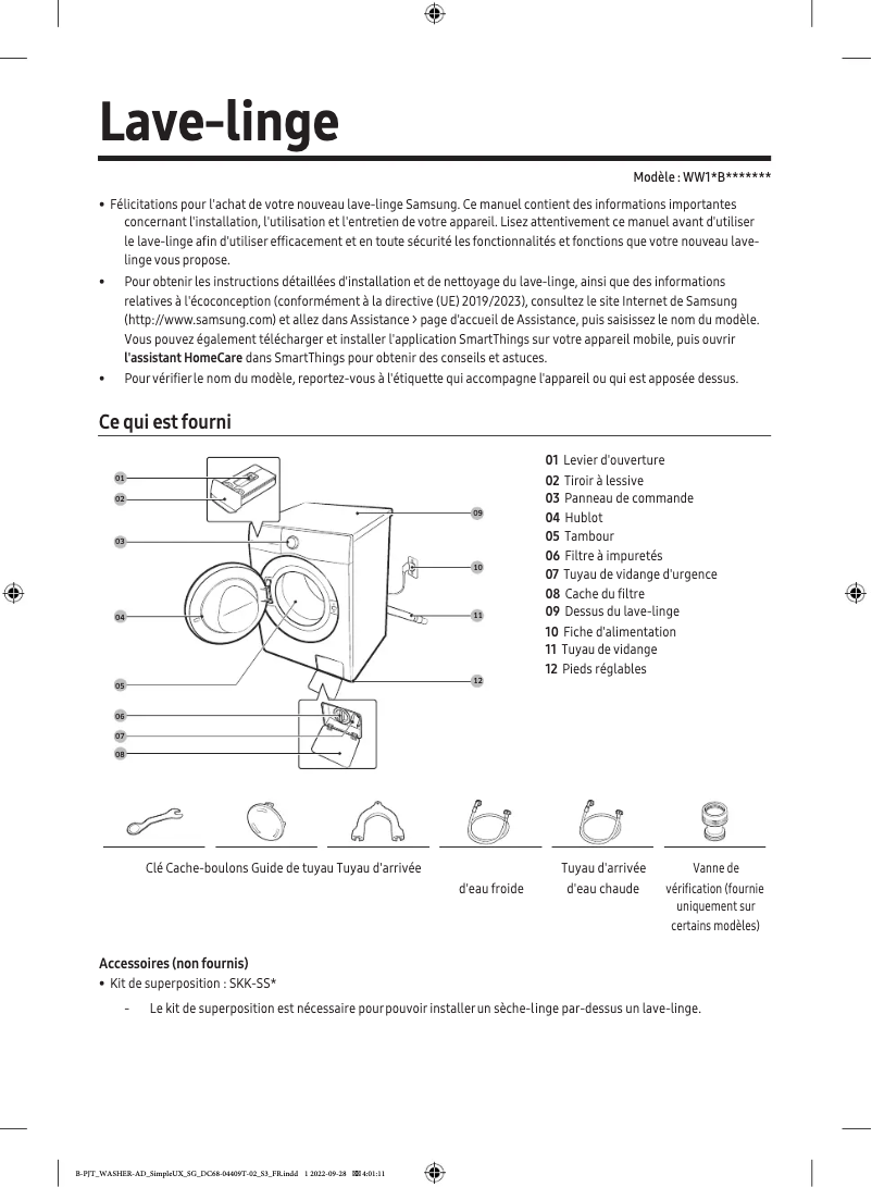 Página 1 del manual Manual de usuario Samsung WW11BB945DGM