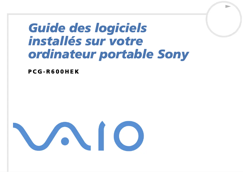 Page 1 de la notice Manuel utilisateur Sony Vaio PCG-R600HEK