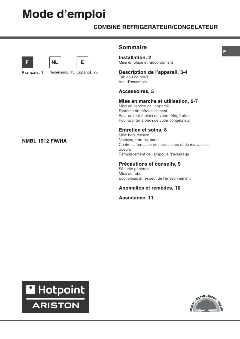 Page 1 of the manual User Manual Hotpoint NMBL 1912 FW/HA