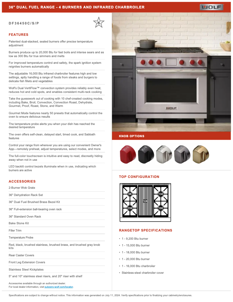 Page 1 de la notice Manuel utilisateur Wolf DF36450S