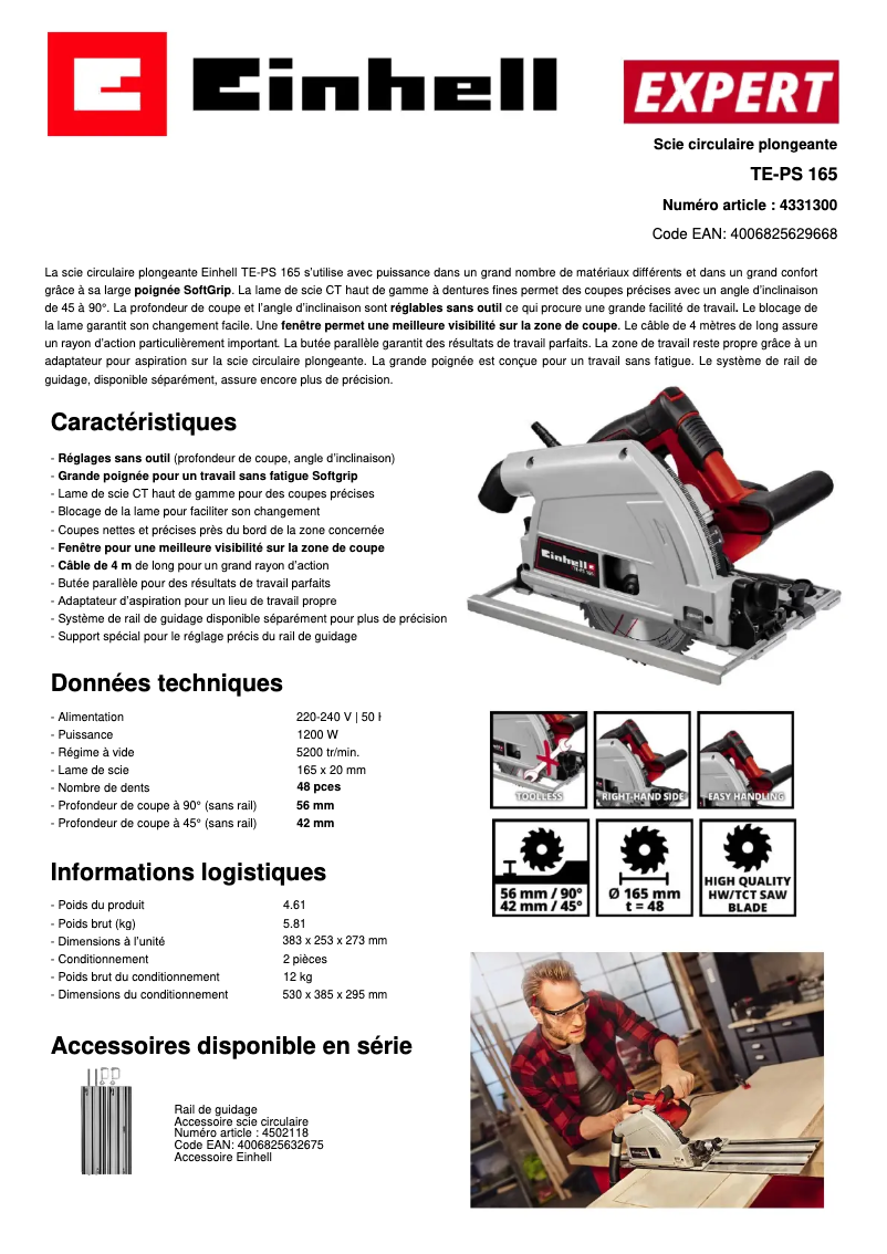 Página 1 del manual Ficha técnica Einhell TE-PS 165