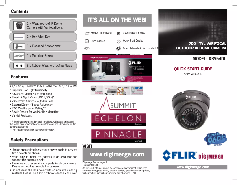 Page 1 de la notice Manuel utilisateur FLIR Summit DBV54DL