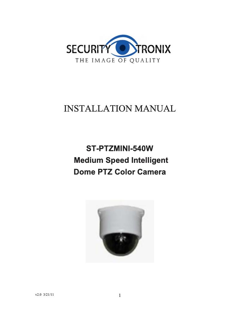 Page 1 of the manual User Manual Security Tronix ST-PTZMINI-540W
