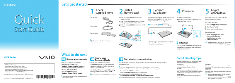 Page 1 de la notice Guide d'installation Sony Vaio VPCEB3KFX
