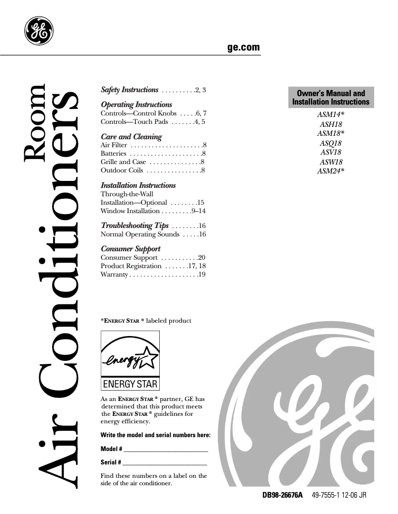 Page 1 of the manual Use and Maintenance Manual GE ASH18DK
